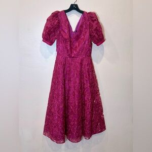 THEIA Fuchsia Textured A-Line Midi Dress Size 4